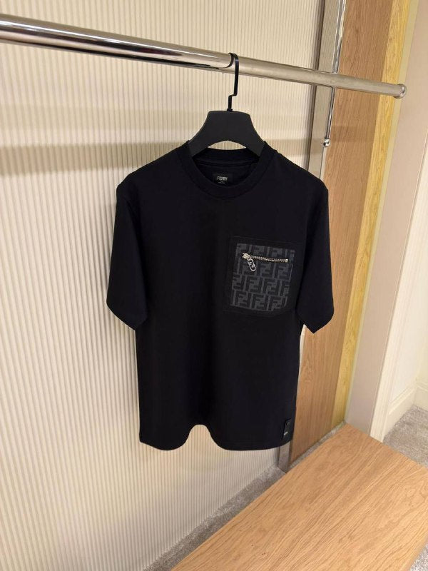 Fendi Cotton Crewneck T-Shirt with a Zip Pocket