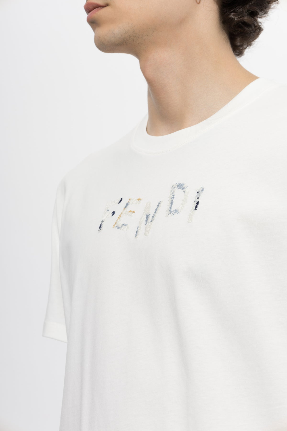 Fendi Embroidered Logo Crew Neck T-Shirt