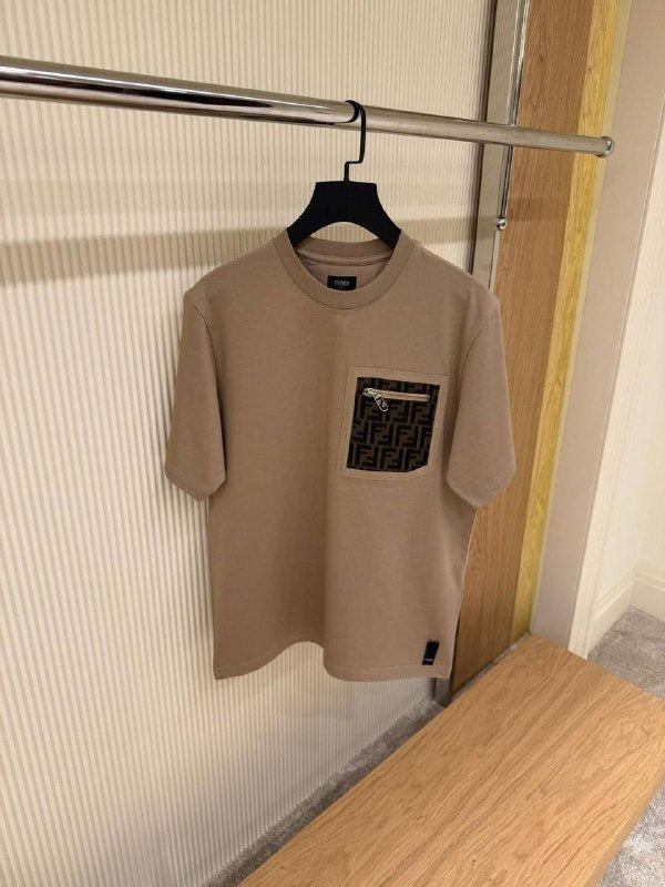 Fendi Cotton Crewneck T-Shirt with a Zip Pocket