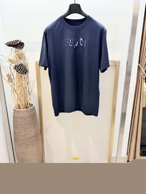 Fendi Embroidered Logo Crew Neck T-Shirt