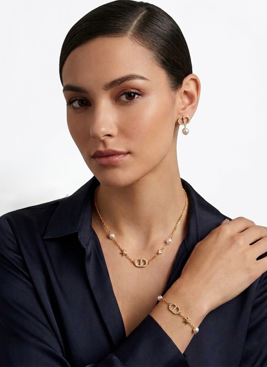 Dior Clair D Lunes Faux Pearl Gold Tone Set