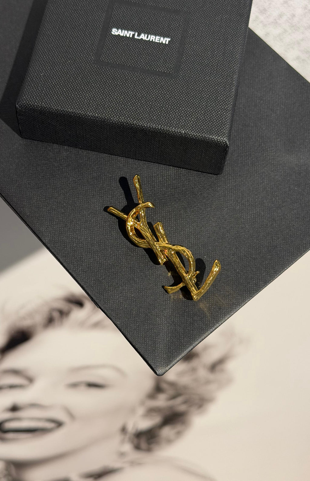 SAINT LAURENT Gold Cassandre Brooch