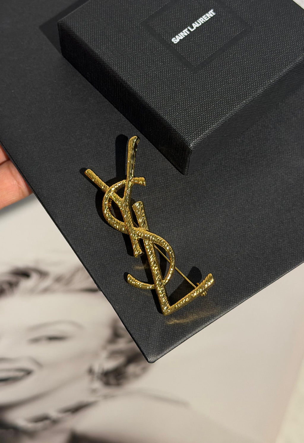 SAINT LAURENT Gold Cassandre Brooch