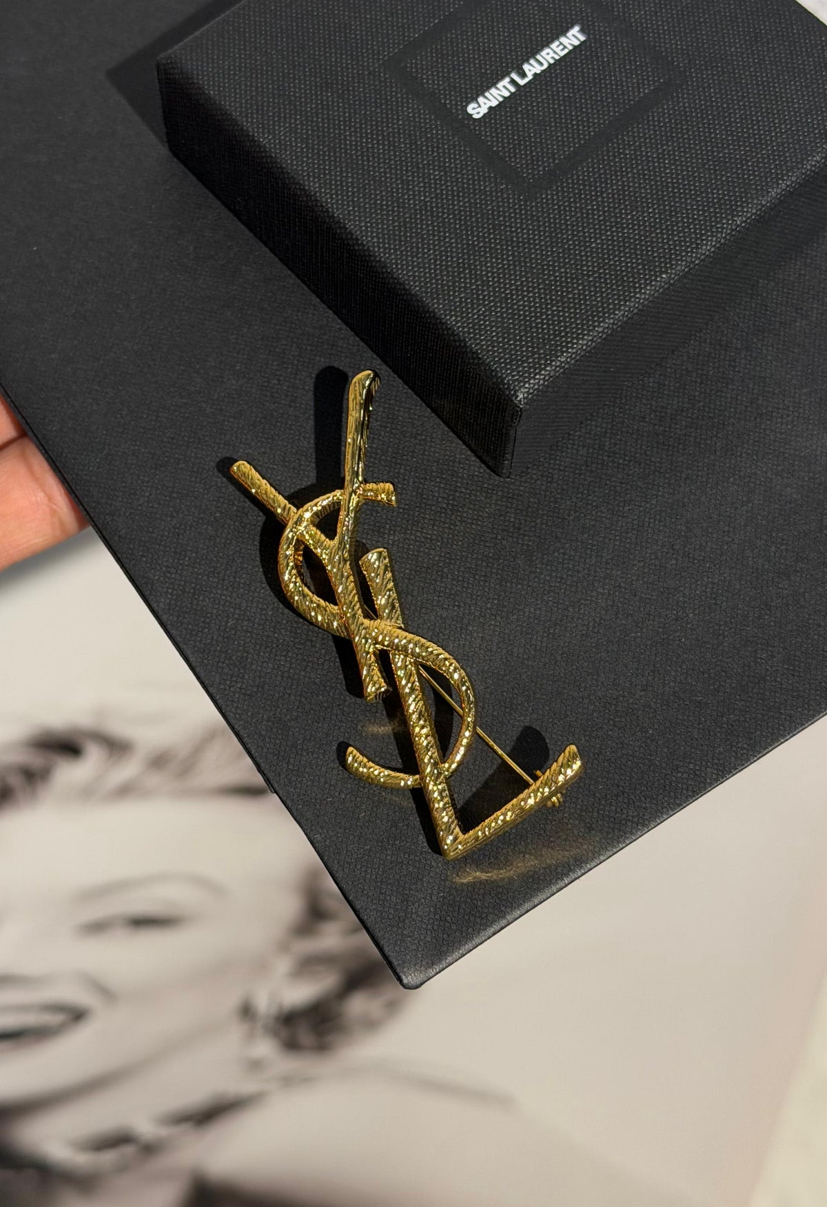 SAINT LAURENT Gold Cassandre Brooch