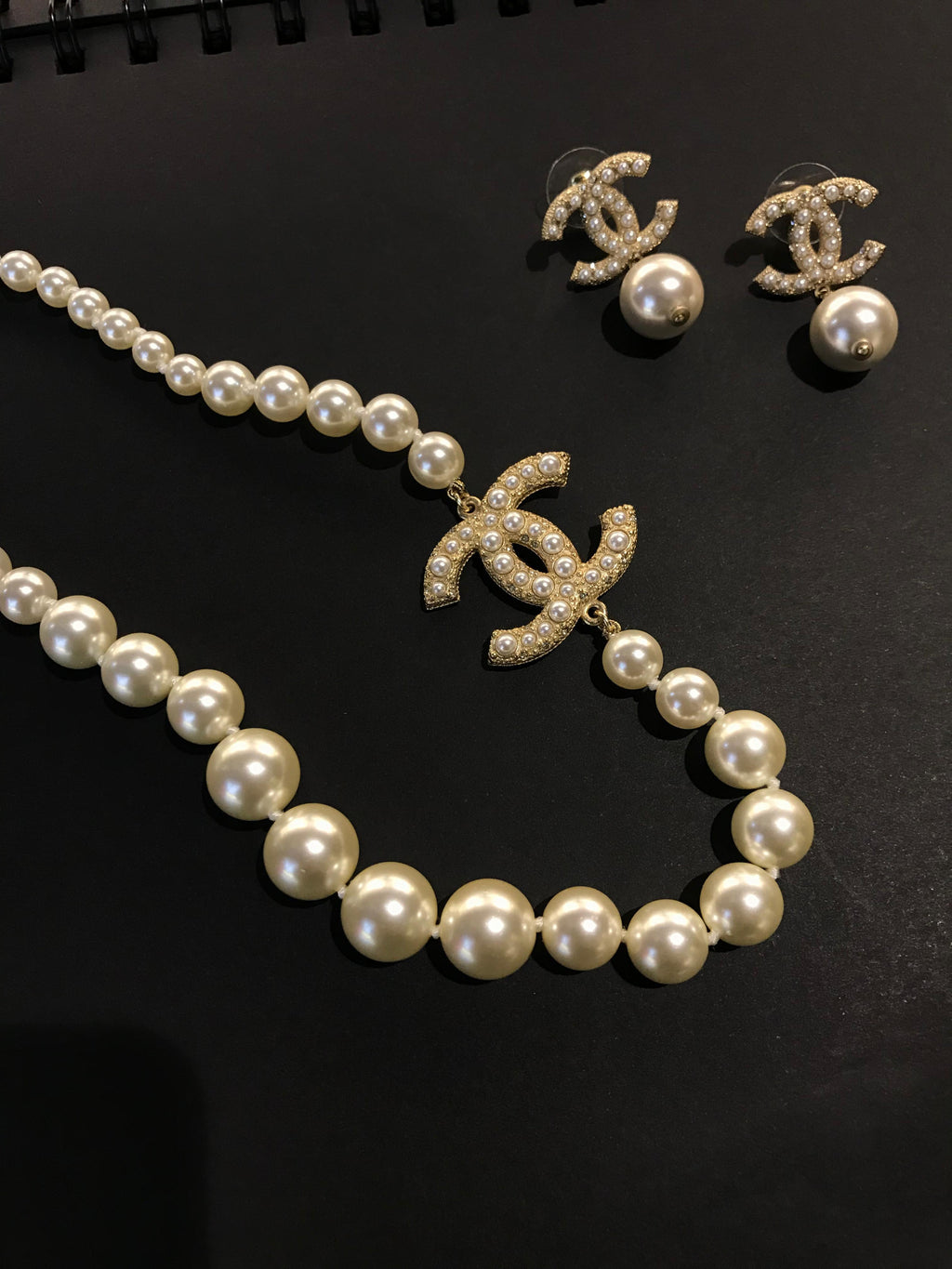 Chanel CC 100th Anniversary Faux Pearl Pendant & Earrings