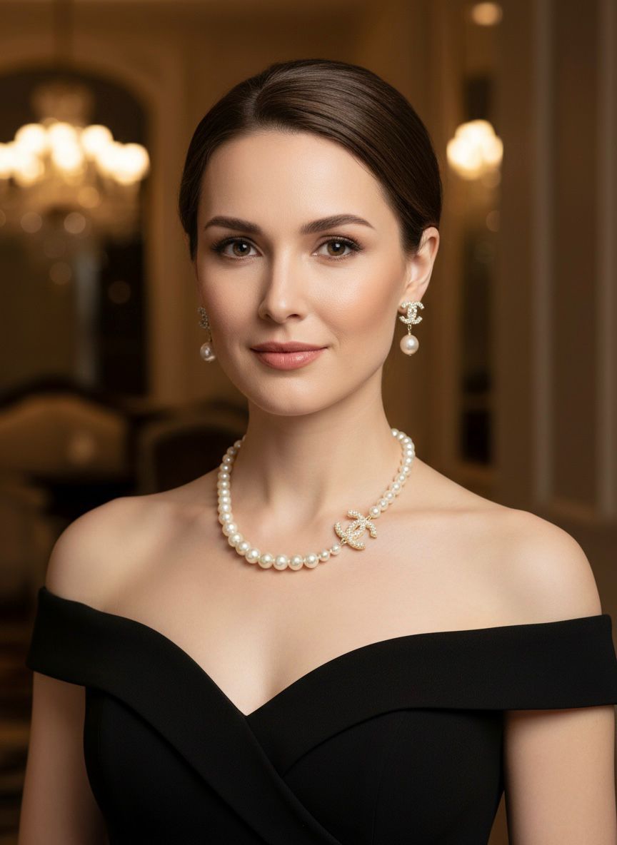 Chanel CC 100th Anniversary Faux Pearl Pendant & Earrings