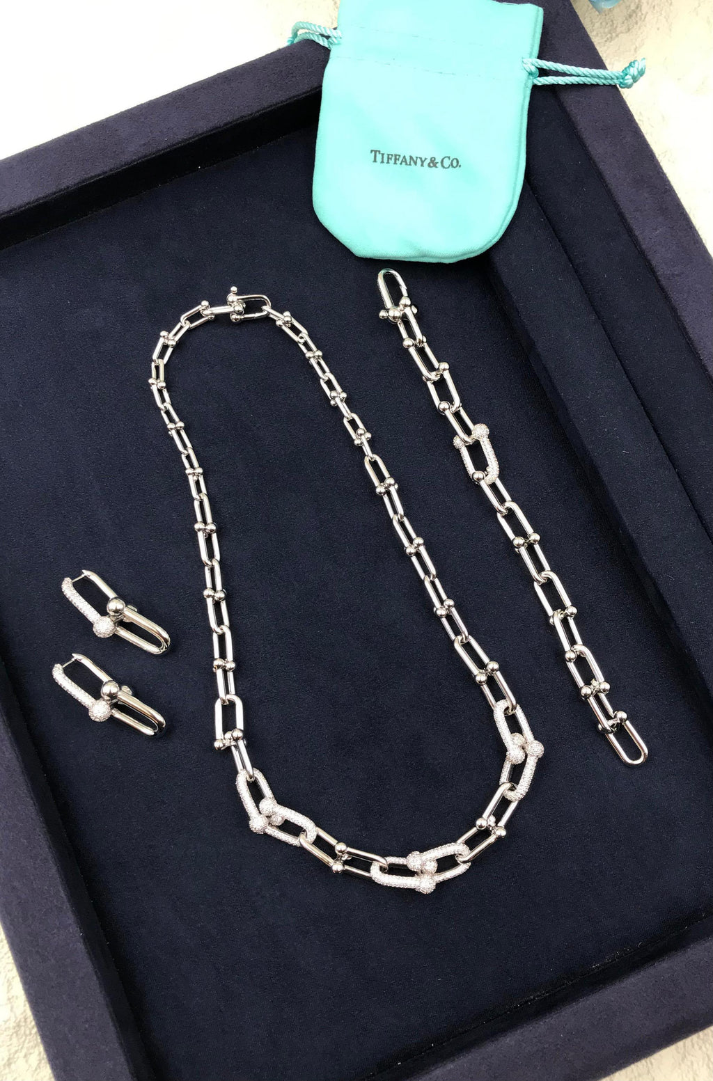 Tiffany & Co. Hardware Silver Necklace, Bracelet, and Earrings