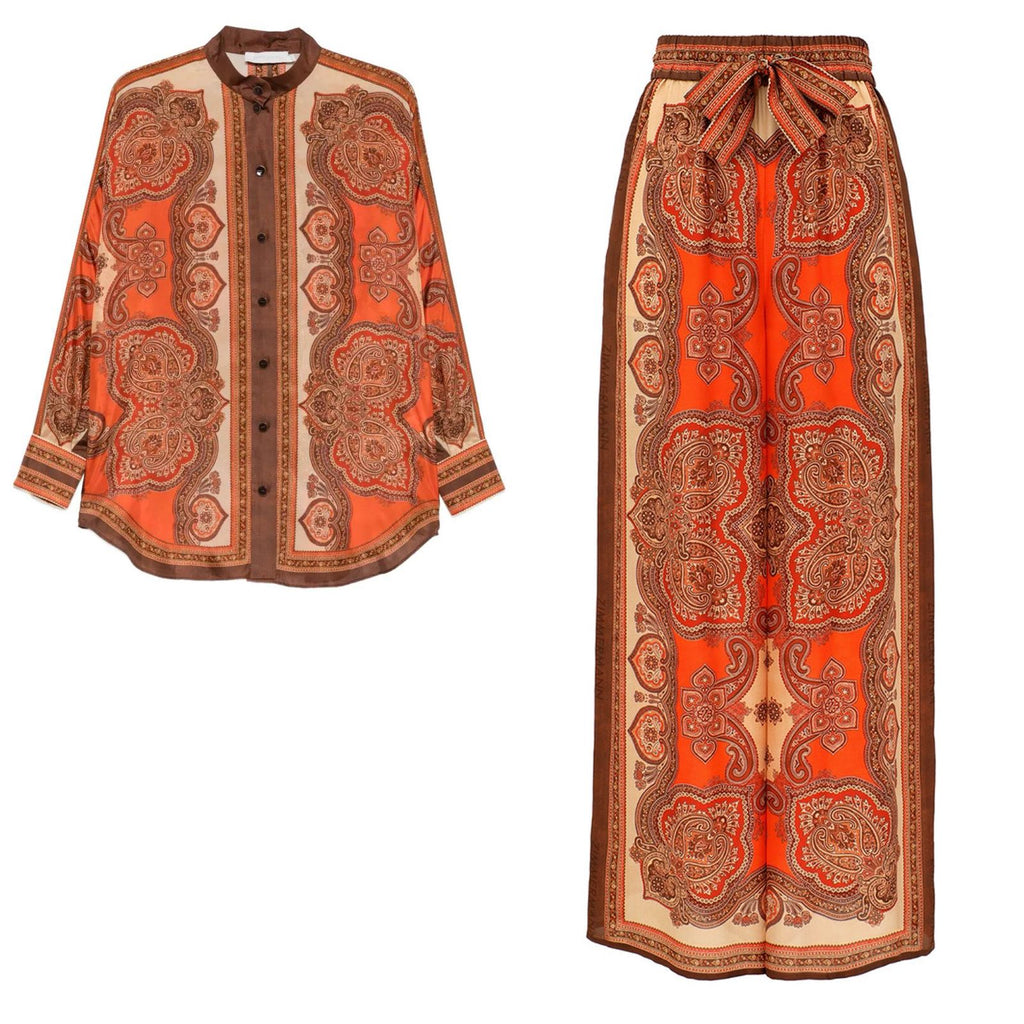ZIMMERMANN Mahon paisley-print Belted Trousers & Shirt