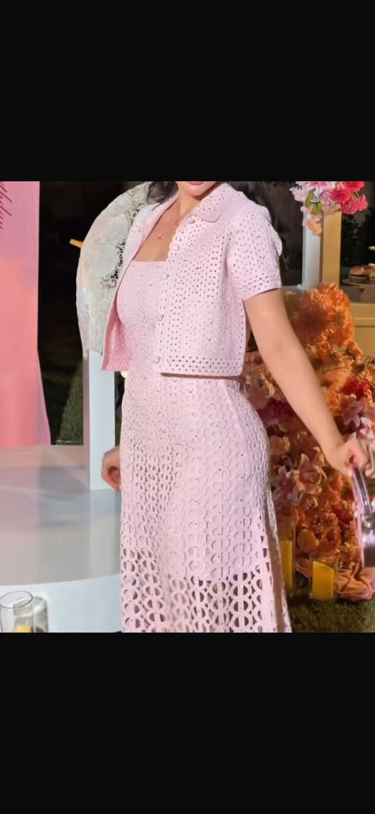Maji Rhinestone Crochet Midi Dress