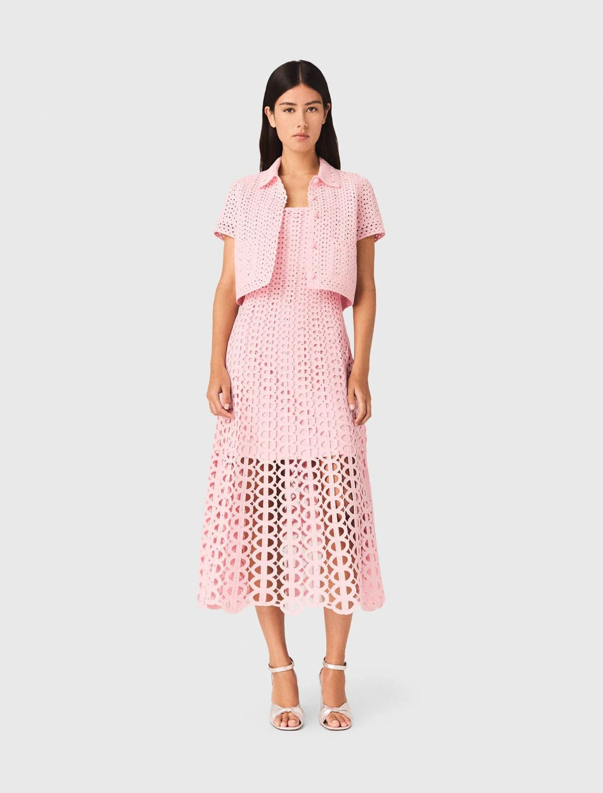Maje Pink Rhinestone-embellished Crochet Dress