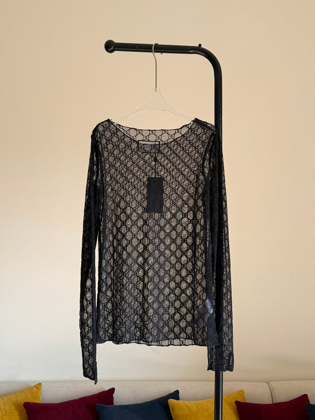 Gucci Black GG-embroidered Tulle Top