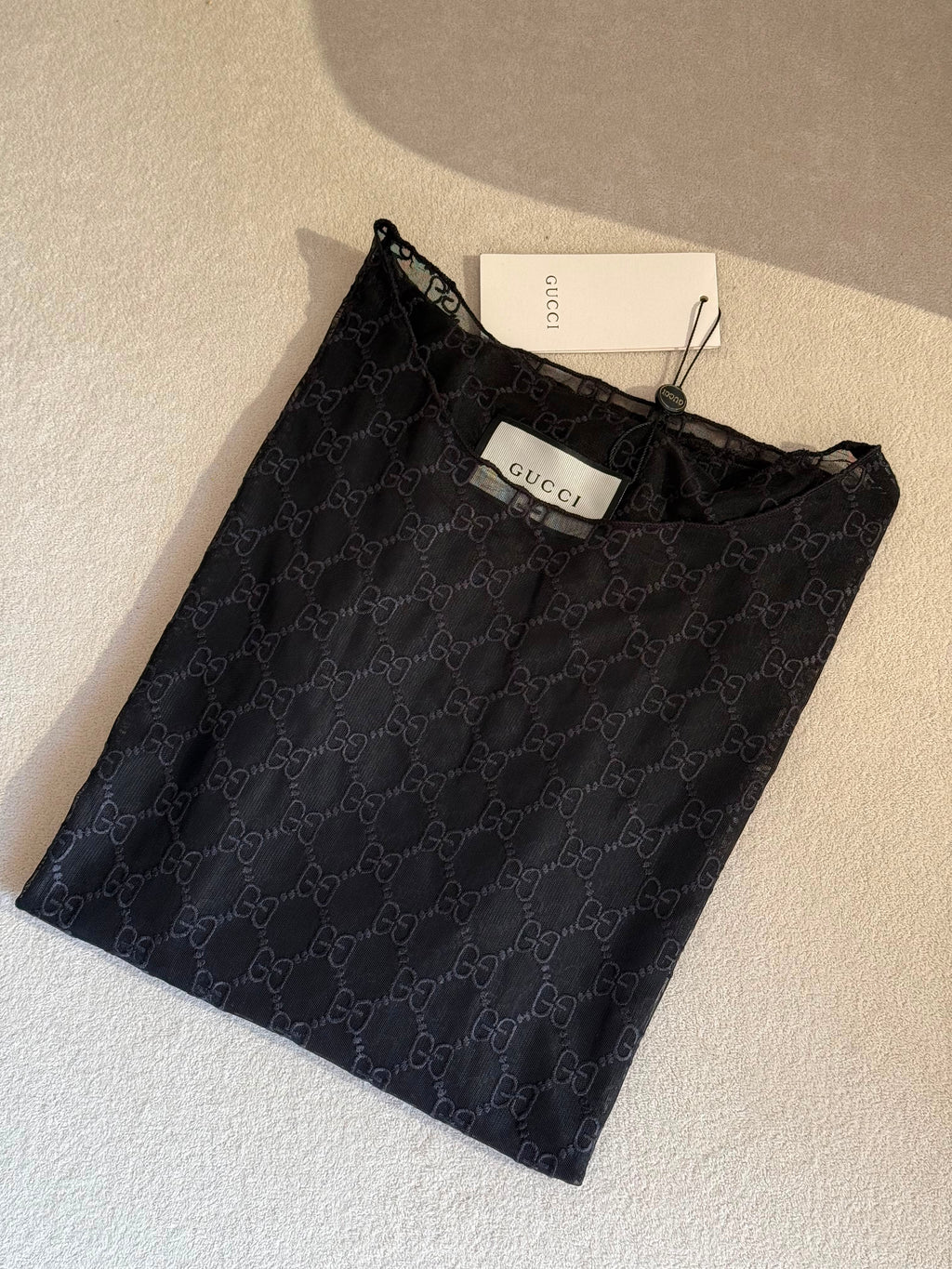 Gucci Black GG-embroidered Tulle Top