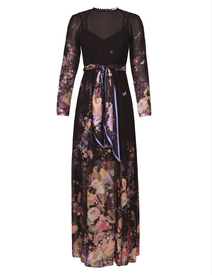 Zimmermann Luna Sheath Dress in black multi floral