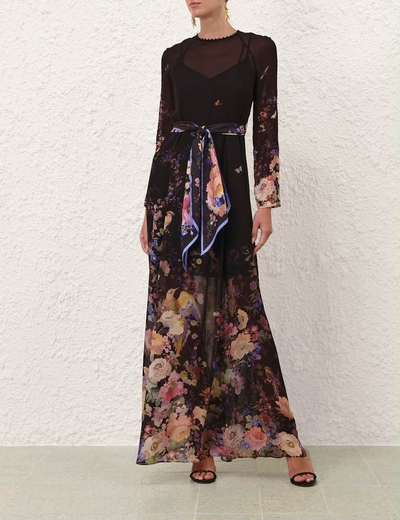 Zimmermann Luna Sheath Dress in black multi floral