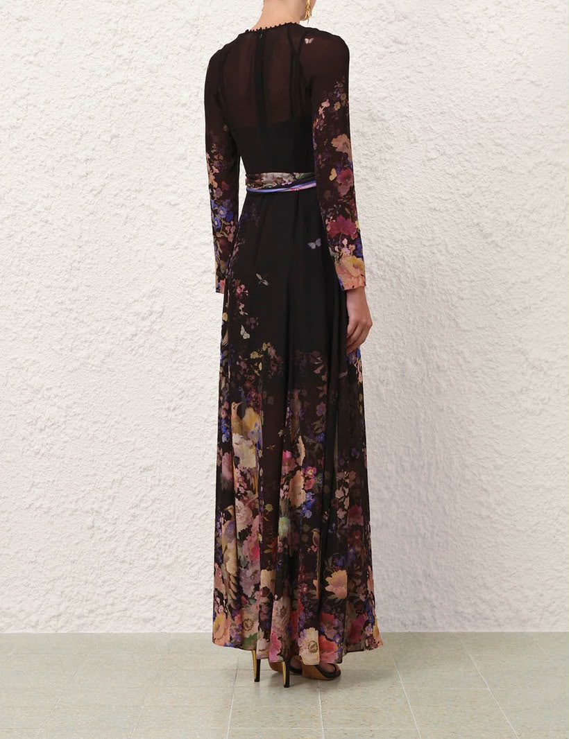 Zimmermann Luna Sheath Dress in black multi floral