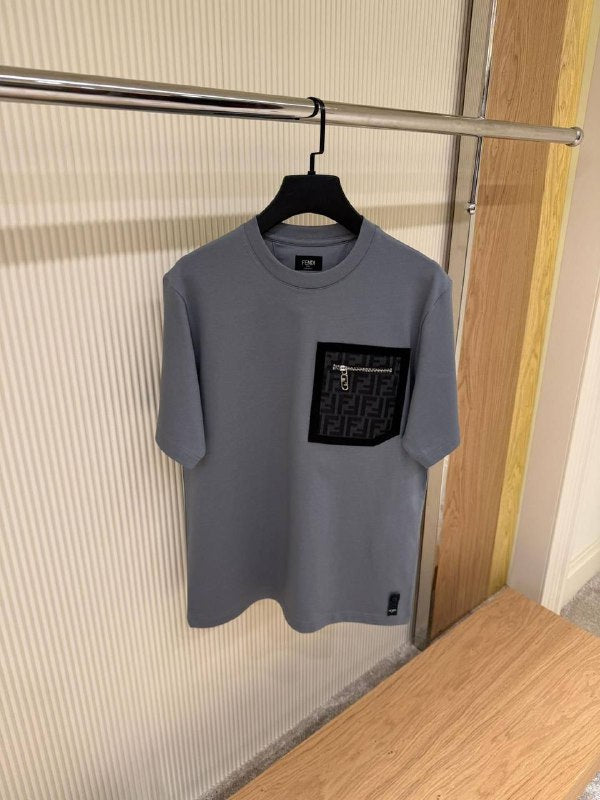 Fendi Cotton Crewneck T-Shirt with a Zip Pocket